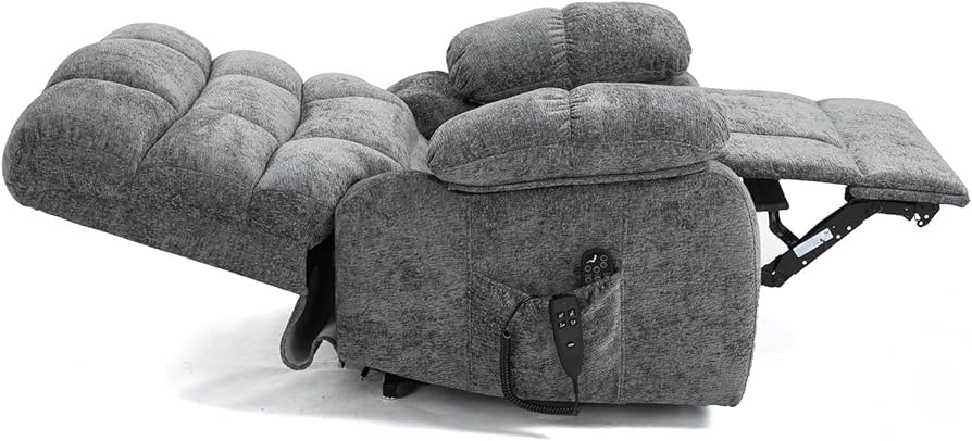 Large Extra Wide Electric Dual Motor Lift Recliner, Heated Massage Recliner, USB Ports with Power-Remote, Medium-Firm and Heavy Duty (Grey)