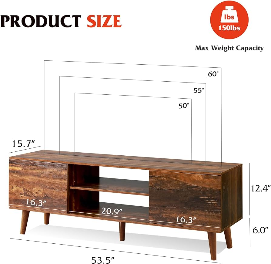 TV Stand for 55 60 inch TV, Mid Century Modern TV Console, Entertainment Center with Storage for Living Room