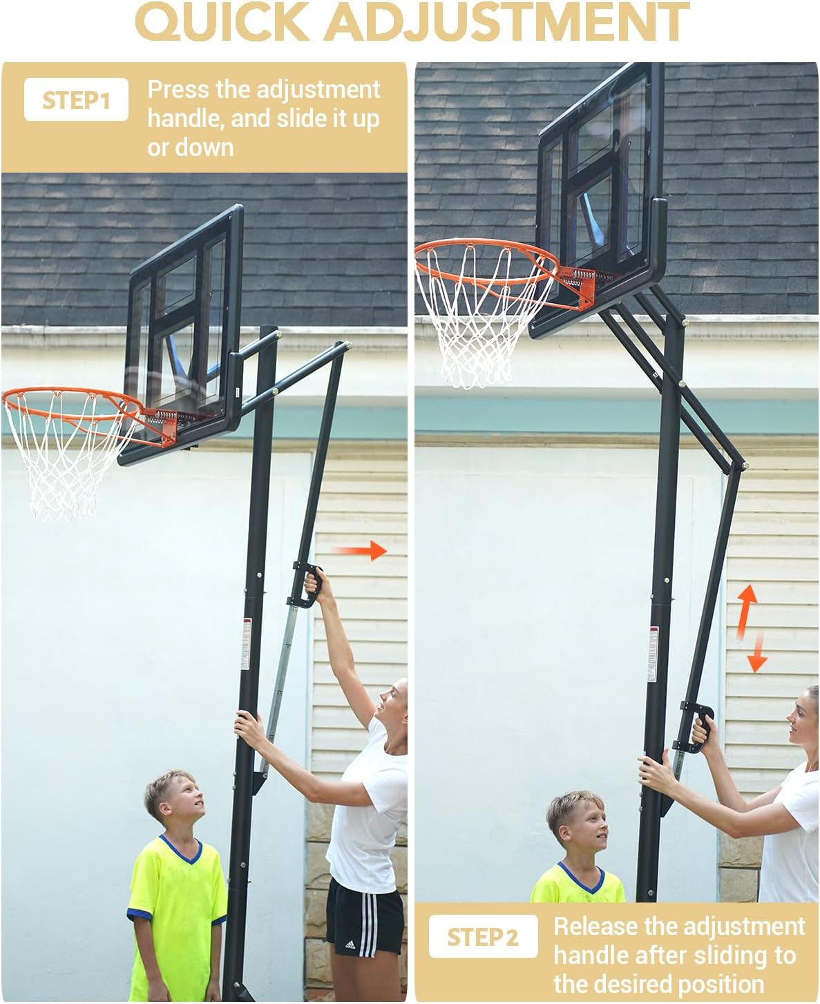 Portable Basketball Hoop Quickly Height Adjusted 4.9-10ft Outdoor/Indoor Basketball Goal System with 44 inch Backboard and Wheels for Adults