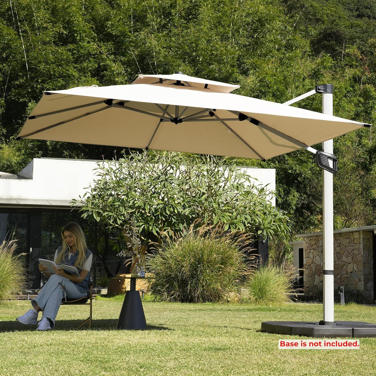 10x10FT Aluminum Cantilever Patio Umbrella - Large Offset Heavy-Duty Umbrella with 360° Rotation, Infinite Tilt, Double Top, 10-Year Rustproof, 5 Year Fade-Resistant for Outdoor, Pool, Beige