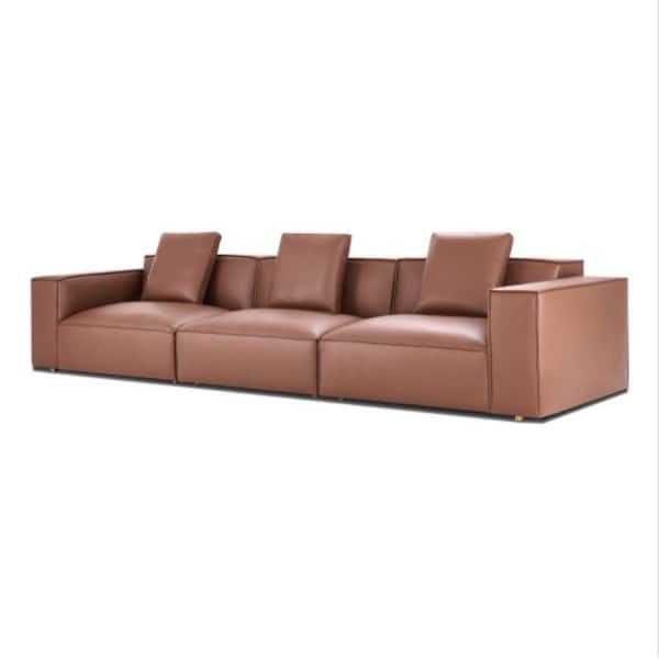 Glam 3-seater Upholstered Brown Leather Modular Sofa Couch. Modern Leather-Covered Sofa, crafted with sophistication comfort in mind