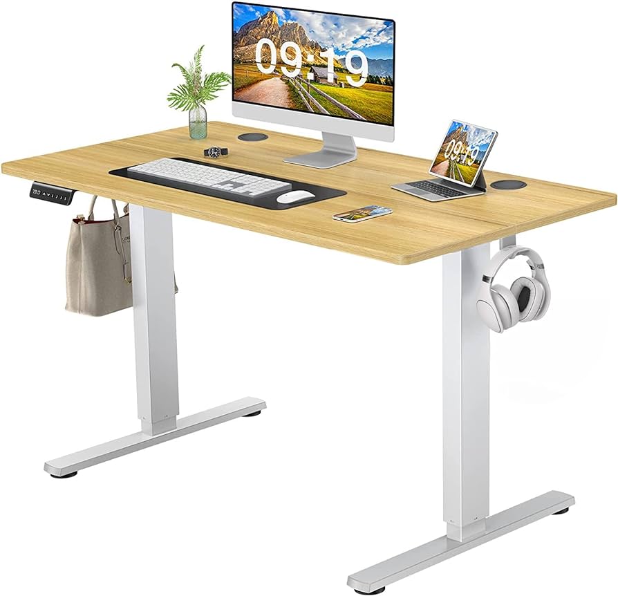 40x24inches Electric Standing Desk with Splice Board,Ergonomic Height Adjustabley. Oak Color