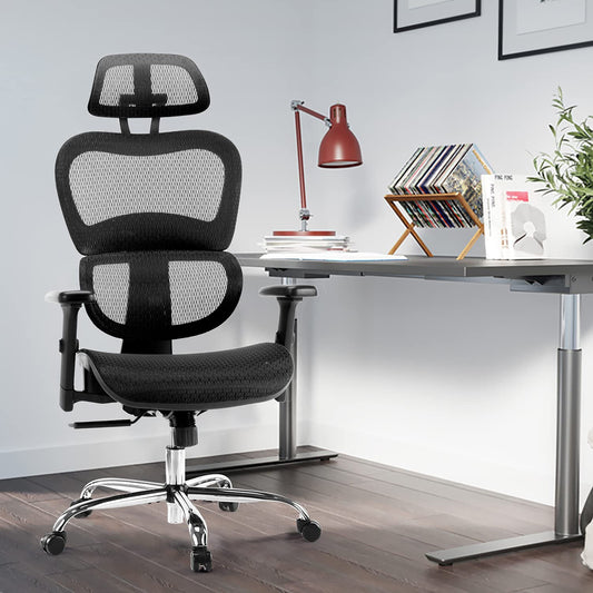 Ergonomic Black 47 '' High Mesh Office Chair with 3D Lumbar Support and armrest For Adult.