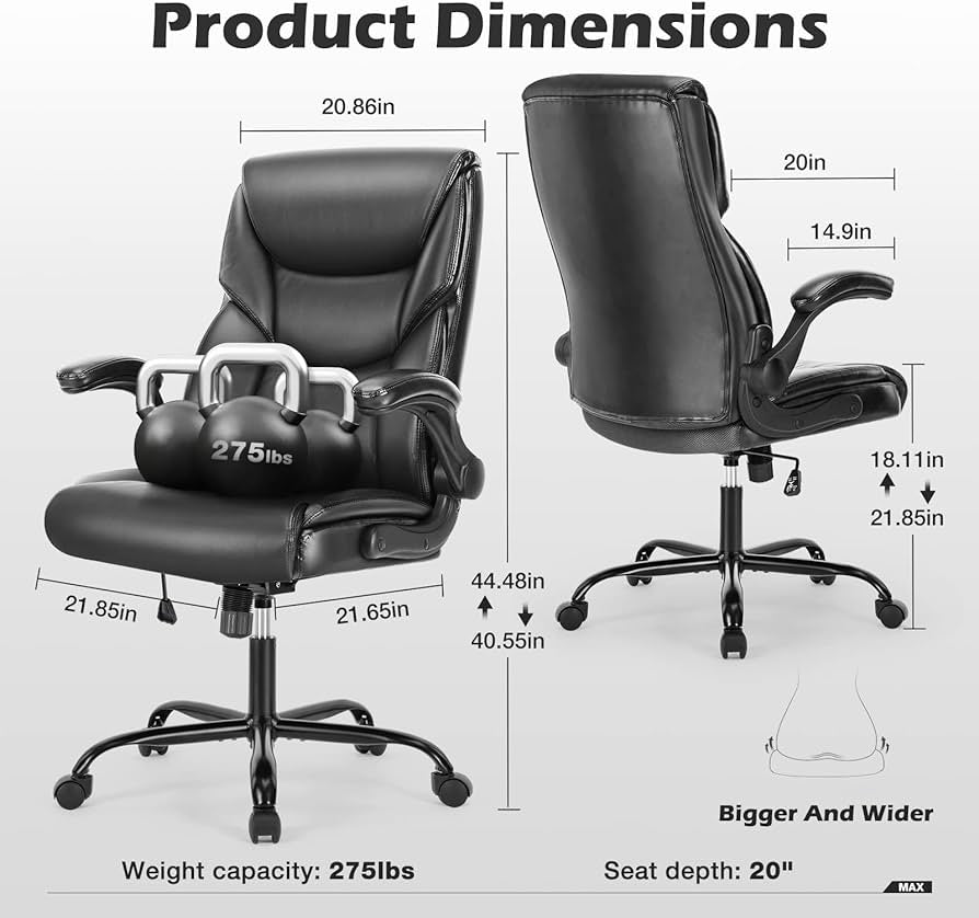 Executive Office Chair – Ergonomic Adjustable Computer Desk Chairs with High Back Flip-up Armrests, Swivel Task Chair with Lumbar Support, Bond.Black