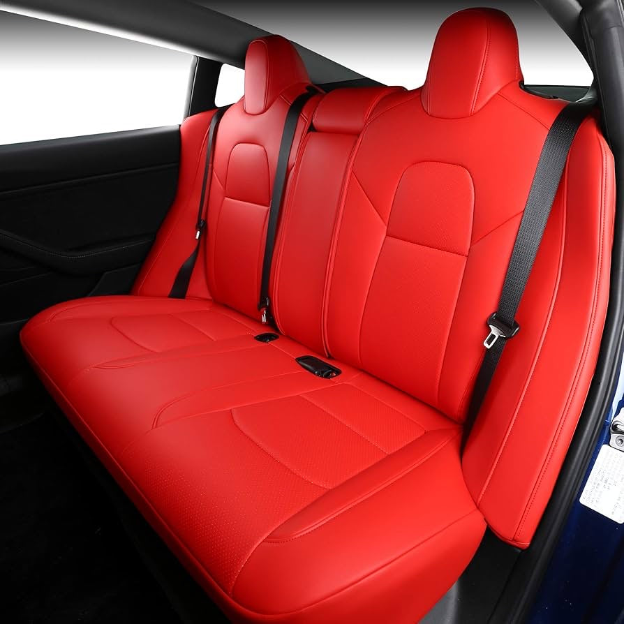 5 Seat Cover Custom Fit for Tesla Model 3 Synthetic Leather Car Seat Cushion Protector for 2017 2018 2019 2020 2021 2022 2023 Customized (Lichi Red Model 3)