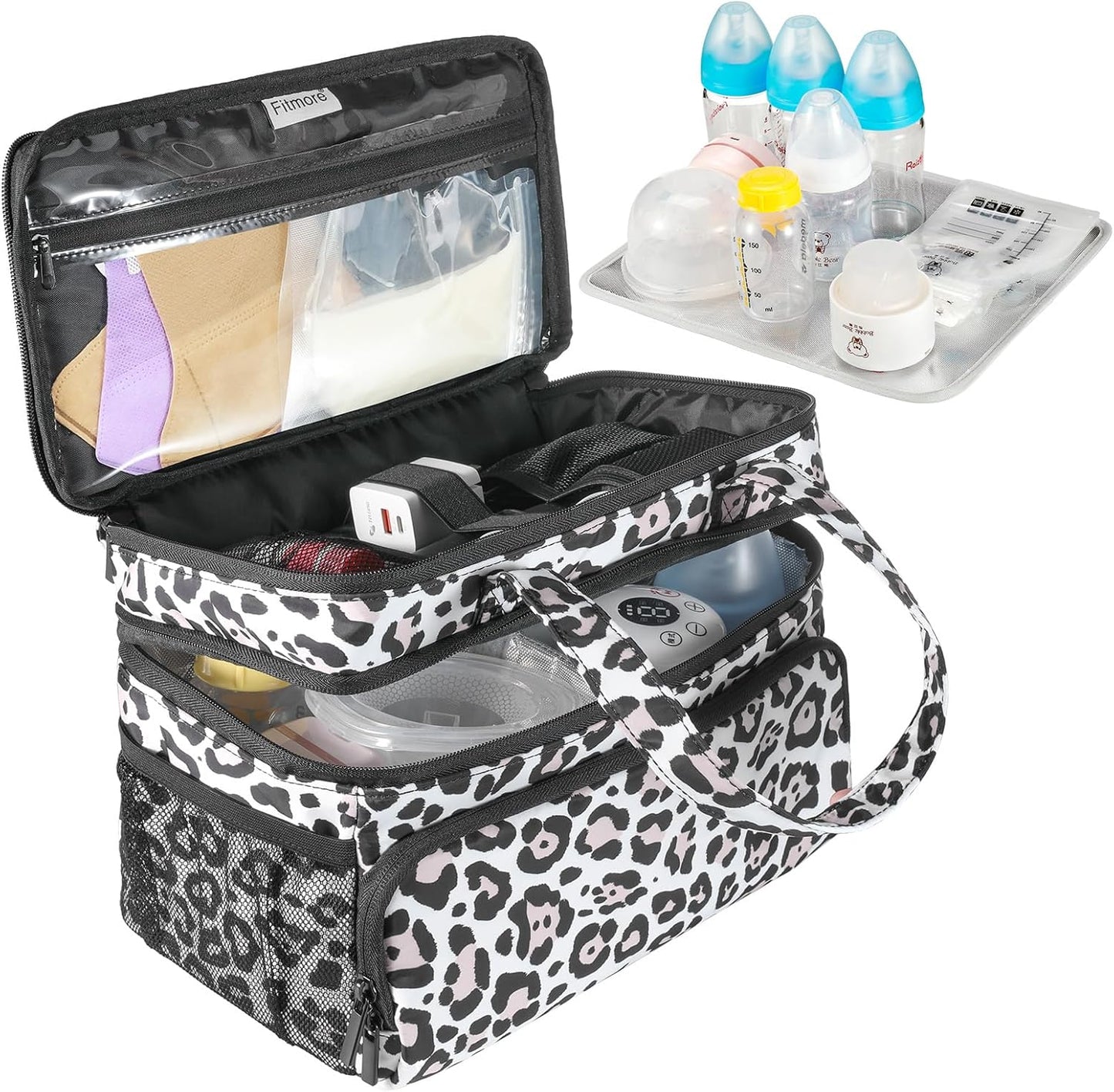 Thickened Breast Pump Bag with Changing Pad and Detachable Dividers | 2-Layer Pumping Bag for Wearable Pump | Breast Pump Tote Bag for Moms (Spectra Pump Inapplicable, Only Bag & Pad, Black)