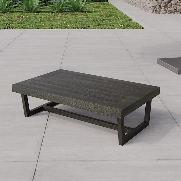 Dark Gray Acacia Wood Modern Rectangle Outdoor Coffee Table