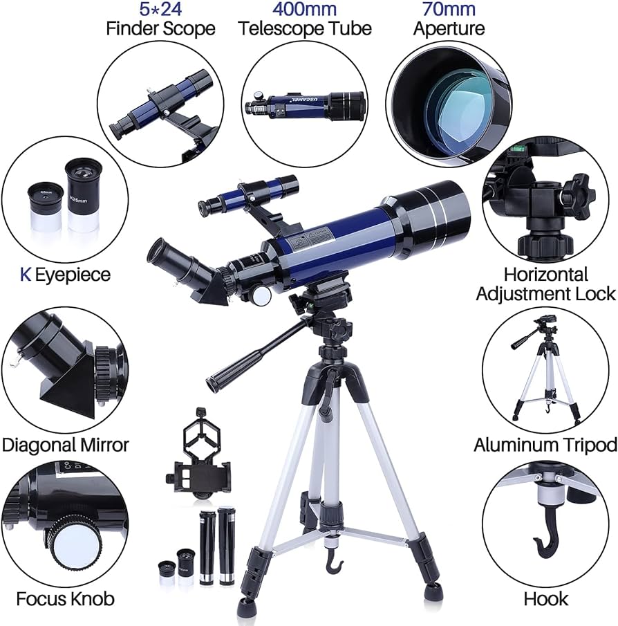 Telescope for Astronomy, 70mm Aperture 400mm Refractor Telescopes for Adults Kids Beginners, Fully Multi-Coated Optics, Portable Telescope with AZ Mount Tripod Backpack Phone Adapter