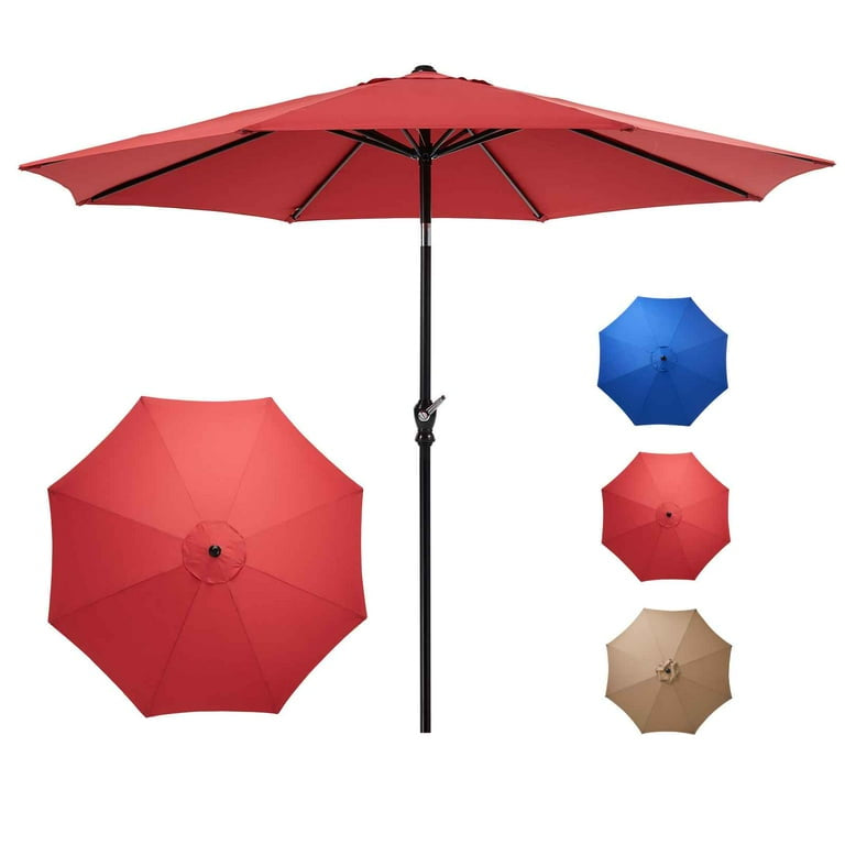 9FT Patio Umbrellas, Outdoor Patio Table Umbrella with Tilt Adjustment and Crank Lift System for Ourdoor Patio, Lawn, Backyard, Pool, Market, Blue,Red,Khaki