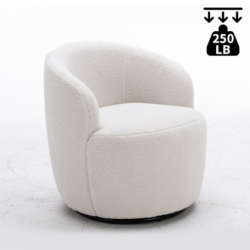 360° Swivel Chair, Soft Touch Modern Teddy Tiny Upholstered Barrel Varity Sofa for Living Room, Bedroom, Indoor Furniture