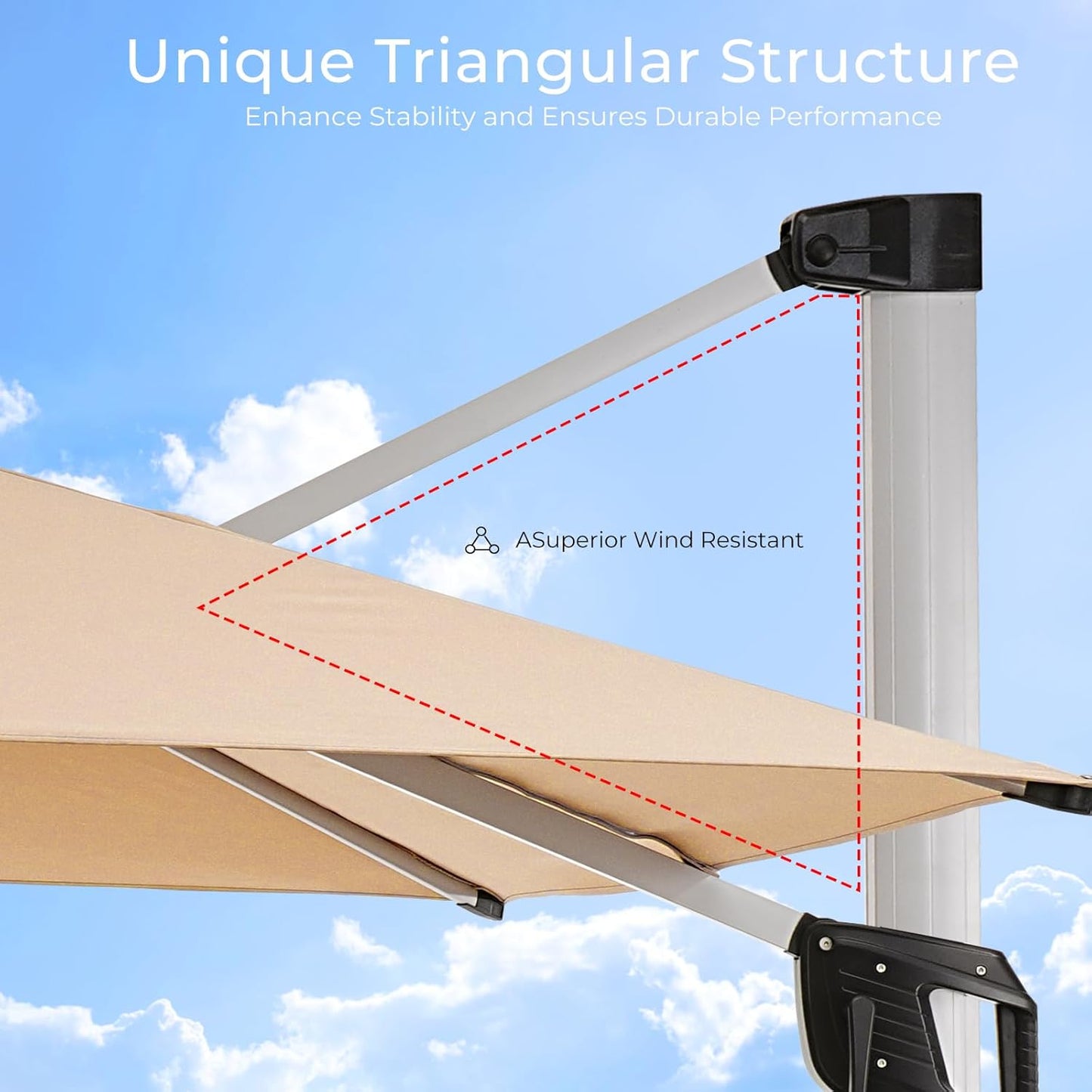10x10FT Aluminum Cantilever Patio Umbrella - Large Offset Heavy-Duty Umbrella with 360° Rotation, Infinite Tilt, Double Top, 10-Year Rustproof, 5 Year Fade-Resistant for Outdoor, Pool, Beige