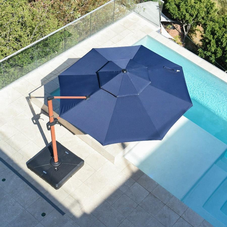 PURPLE LEAF Double Top 12 ft Round Aluminum Patio Umbrella in Navy.