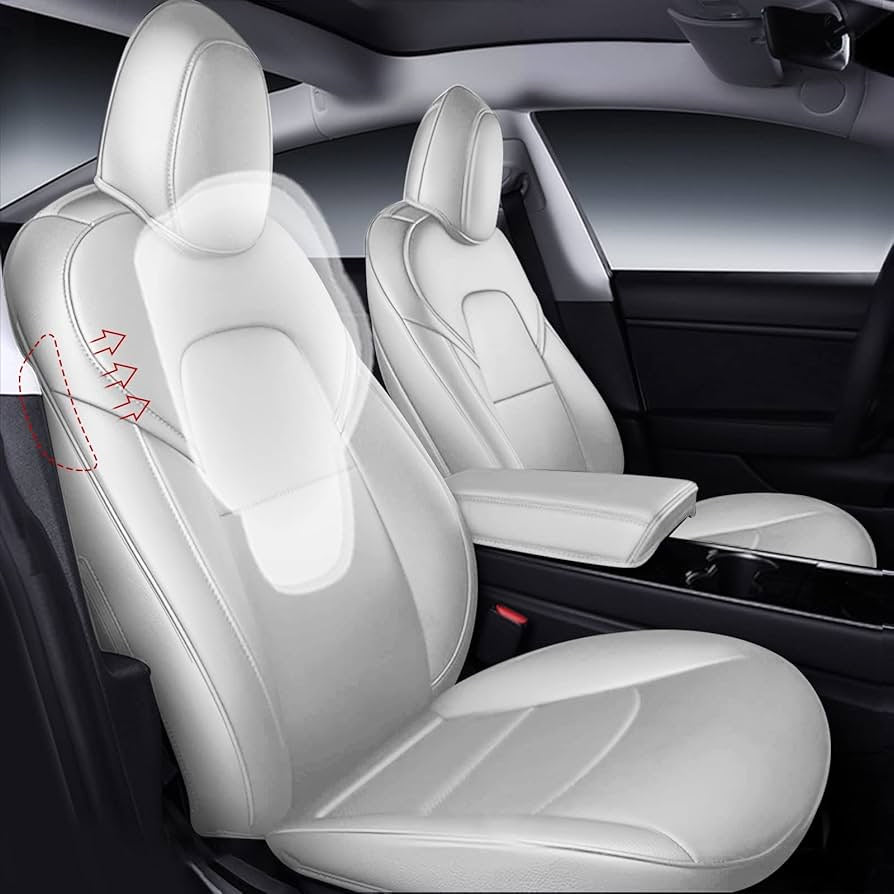 5 Seat Cover Custom Fit for Tesla Model 3 Synthetic Leather Car Seat Cushion Protector for 2017 2018 2019 2020 2021 2022 2023 Customized (Lichi White Model 3)