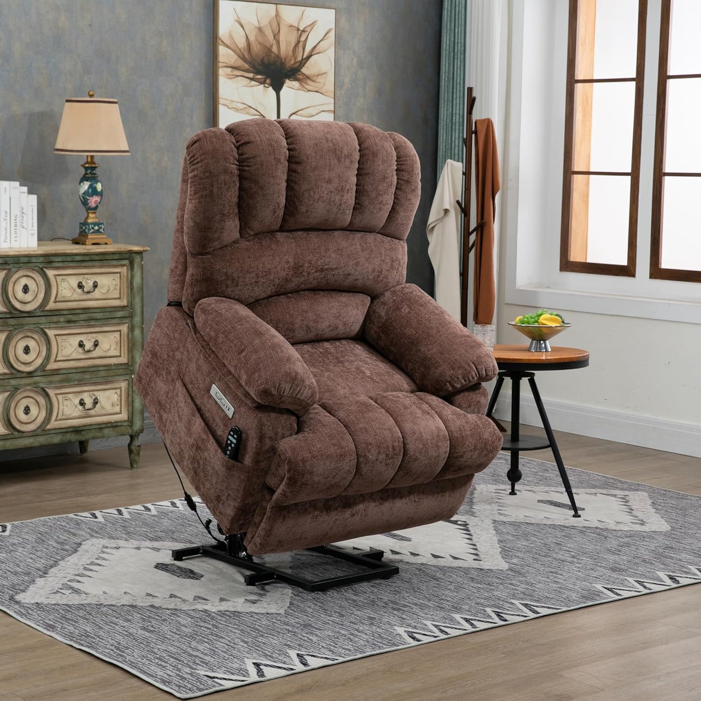 Recliner Chair, Rocking Chair with Massage and Heat, Power Lift Recliner Chair with 8-Point Vibration Massage and Lumbar Heating for Living Room, Bedroom, Nursery (Brown)