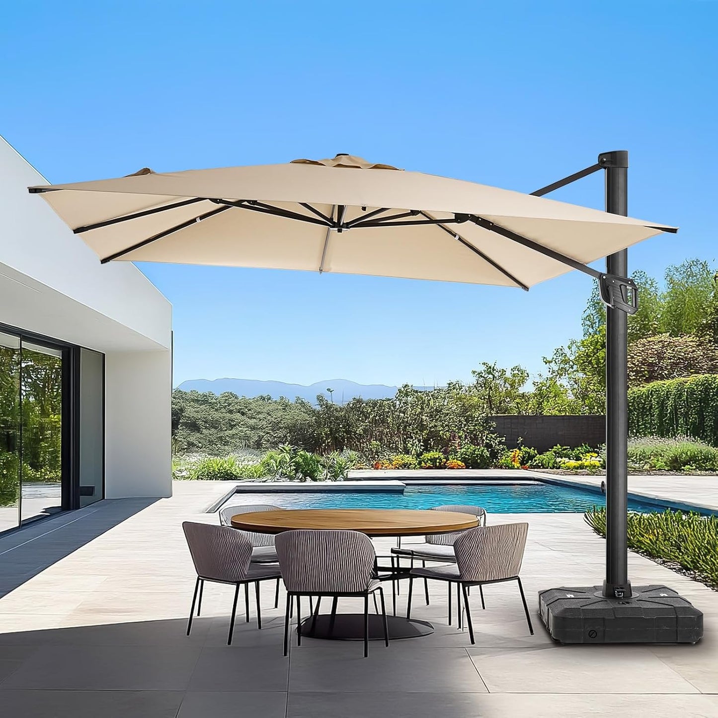 10x 10FT Aluminum Cantilever Patio Umbrella - Large Offset Heavy-Duty Umbrella with 360° Rotation, Infinite Tilt,10-Year Rustproof, 5 Year Fade-Resistant for Outdoor, Pool,   (Navy)