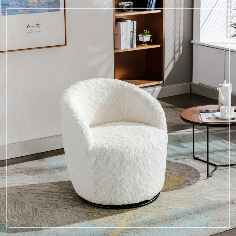 360° Swivel Chair, Soft Touch Modern Teddy Tiny Upholstered Barrel Varity Sofa for Living Room, Bedroom, Indoor Furniture