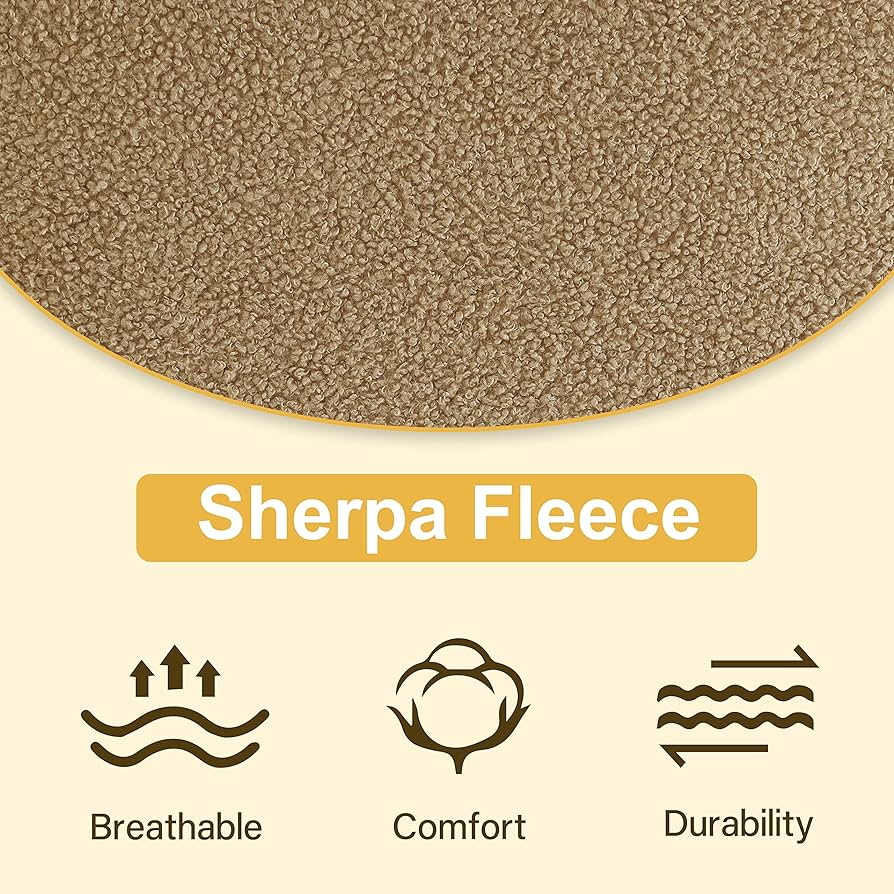 Sherpa Fleece Accent Chair, Mid Century Modern Comfy Berber Fleece Upholstered Armchair with Wooden Legs Single Sofa Chair for Living Room Bedroom, Light Brown