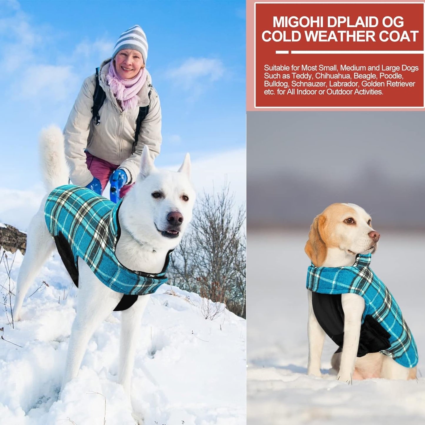 Dog Jackets for Winter, Reversible Dog Coat Windproof Waterproof Dog Winter Jackets for Cold Weather, British Style Plaid Dog Coats Warm Dog Vest for Small Medium Large Dogs,Blue