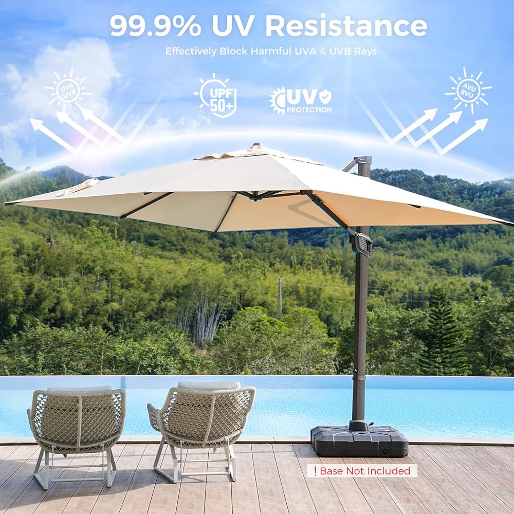 10x 10FT Aluminum Cantilever Patio Umbrella - Large Offset Heavy-Duty Umbrella with 360° Rotation, Infinite Tilt,10-Year Rustproof, 5 Year Fade-Resistant for Outdoor, Pool,   (Navy)