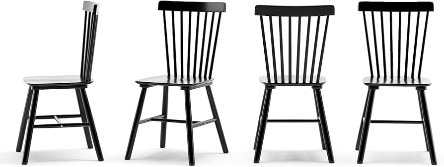 Set of 4 Windsor Dining Chair(no table), Spindle Back Wood Chairs, Black