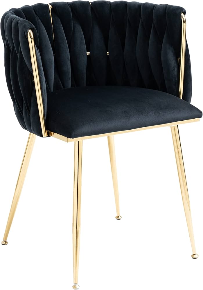 Set of 2 Velvet Accent Chair, Modern Dining Chair with Arms,Upholstered Living Room Chair with Gold Metal Legs for Dining Room Kitchen(Black)