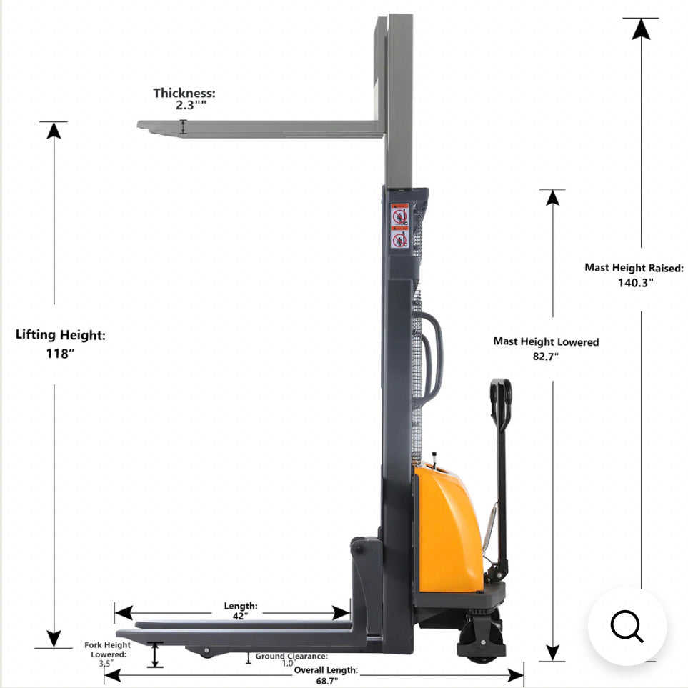 Power Lift Fixed Stacker 3300lbs 118"Lifting