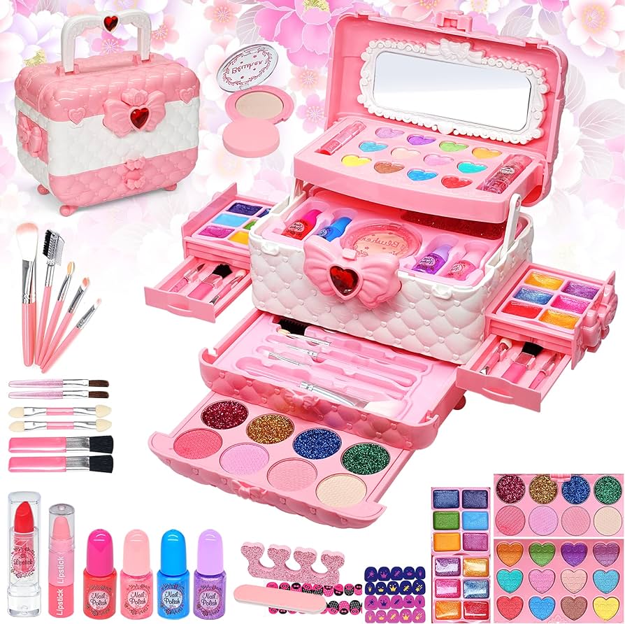 Kids Makeup Toys for Girls - Safe and Washable Makeup for Kids, Kids Makeup Kit for Girl, Real Girls Makeup Kit for Kids Toddler, Princess Birthday Gifts for 4 5 6 7 8 9 Year Old Girls Gift (Pink)