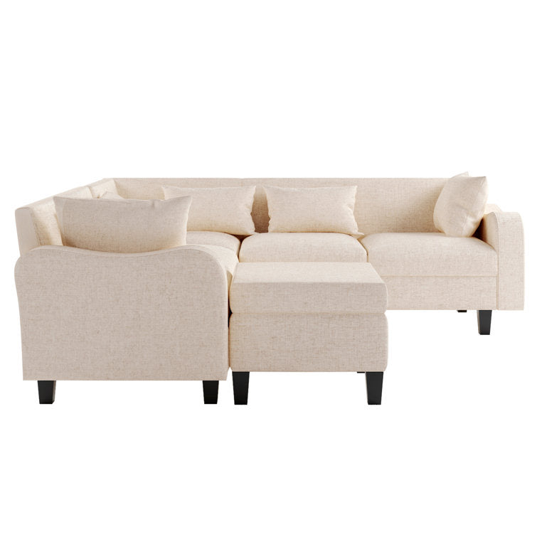 87" Modern Linen L Shape Sectional Sofa with Coffee Table,Sectional Couch with Storage Ottoman