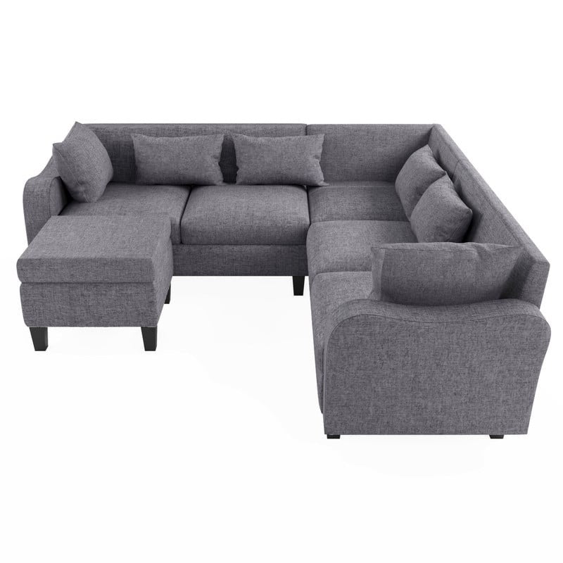 87" Modern Linen L Shape Sectional Sofa with Coffee Table,Sectional Couch with Storage Ottoman