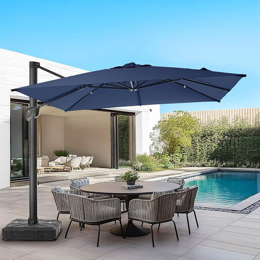 10x 10FT Aluminum Cantilever Patio Umbrella - Large Offset Heavy-Duty Umbrella with 360° Rotation, Infinite Tilt,10-Year Rustproof, 5 Year Fade-Resistant for Outdoor, Pool,   (Navy)