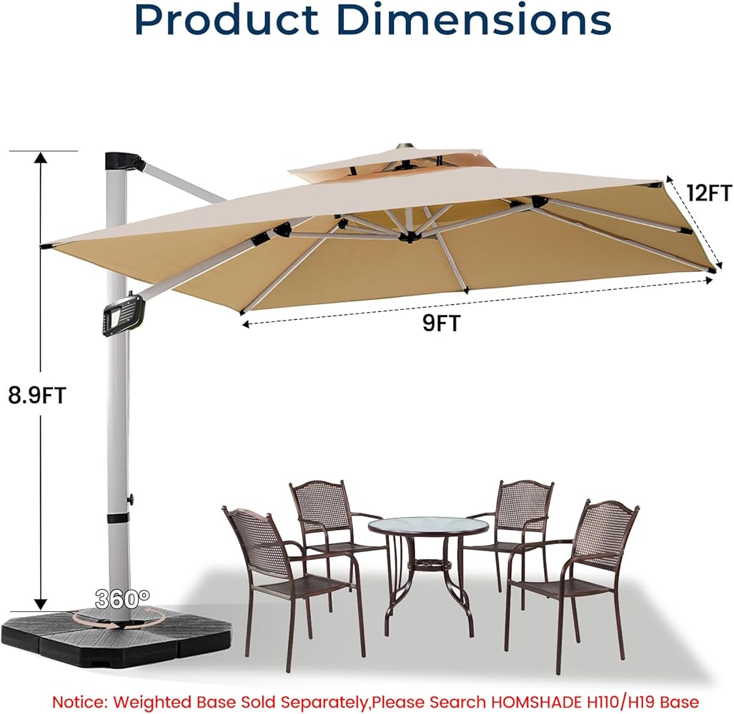 10x10FT Aluminum Cantilever Patio Umbrella - Large Offset Heavy-Duty Umbrella with 360° Rotation, Infinite Tilt, Double Top, 10-Year Rustproof, 5 Year Fade-Resistant for Outdoor, Pool, Beige