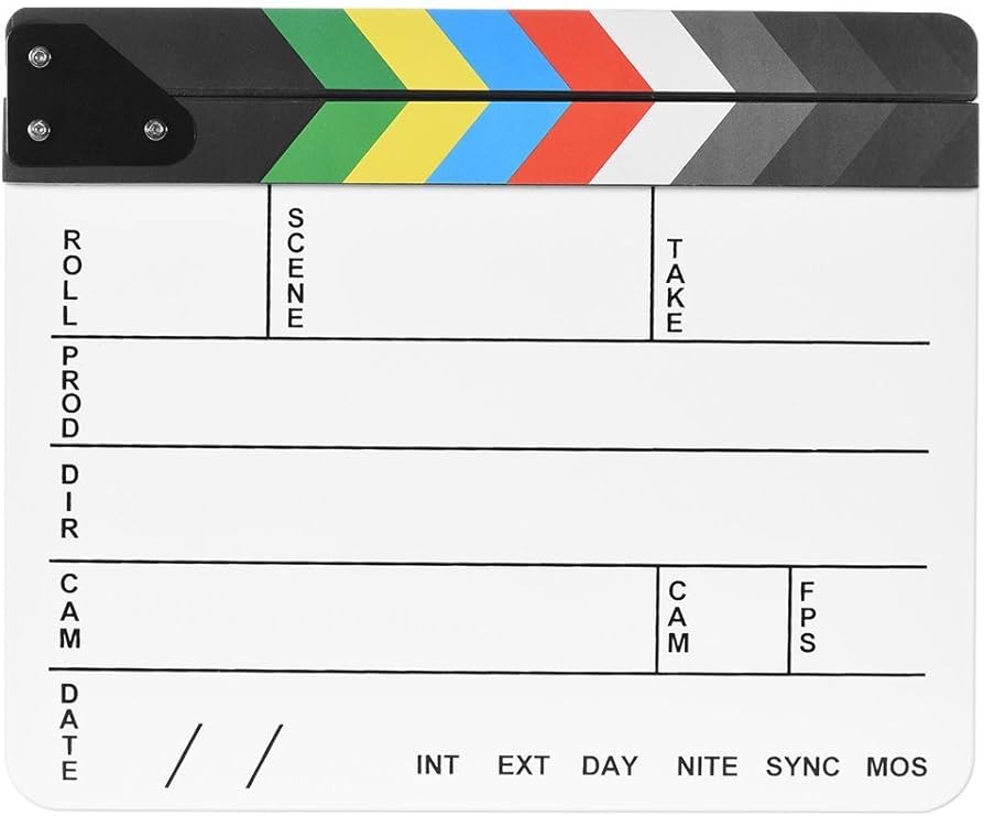 Professional Movie Directors Clapboard, Photography Studio Video TV Acrylic Clapper Board Dry Erase Film Slate Cut Action Scene Clapper with Color Sticks 9.6x11.7 inch/25x30cm, White