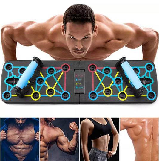 12-in-1 Push Up Board with Resistant Band & Pair of Fitness Pull Rope | Upper Body Home Workout Equipment with Non-Slip Handles | Pushup Board for Men Women Transform Your Physique at Home or Gym