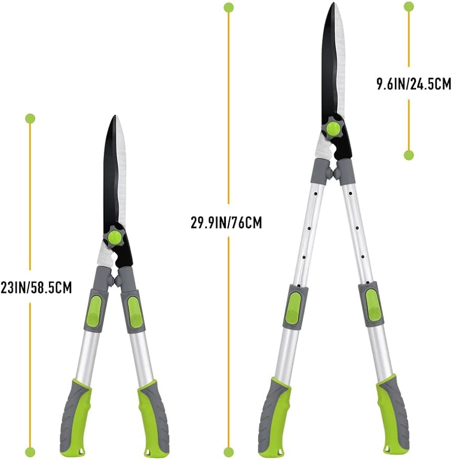 Extendable Hedge Shears with Adjustable Handle, Shock-Absorbing Bumpers, Telescopic Garden Hedge Clippers Hand for Trimming Borders,Boxwood,and Bushes