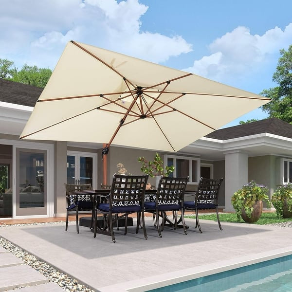 PURPLE LEAF 9 x 12ft Rectangle Wood Pattern Patio Cantilever Umbrella - Cream