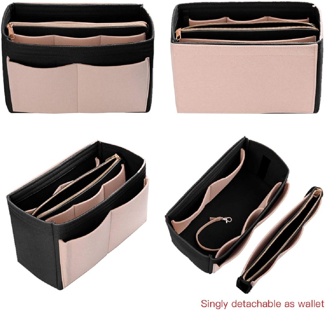 Purse Organizer Insert, Felt Bag Organizer with Metal Zipper, Handbag & Tote Shaper, For Speedy Neverfull Tote