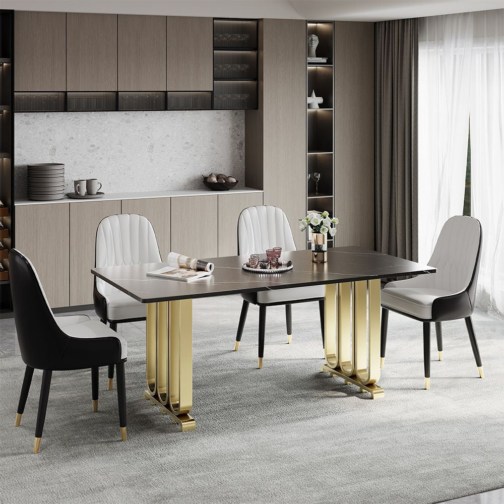 Rectangular Dining Table Set With Golden Metal Base