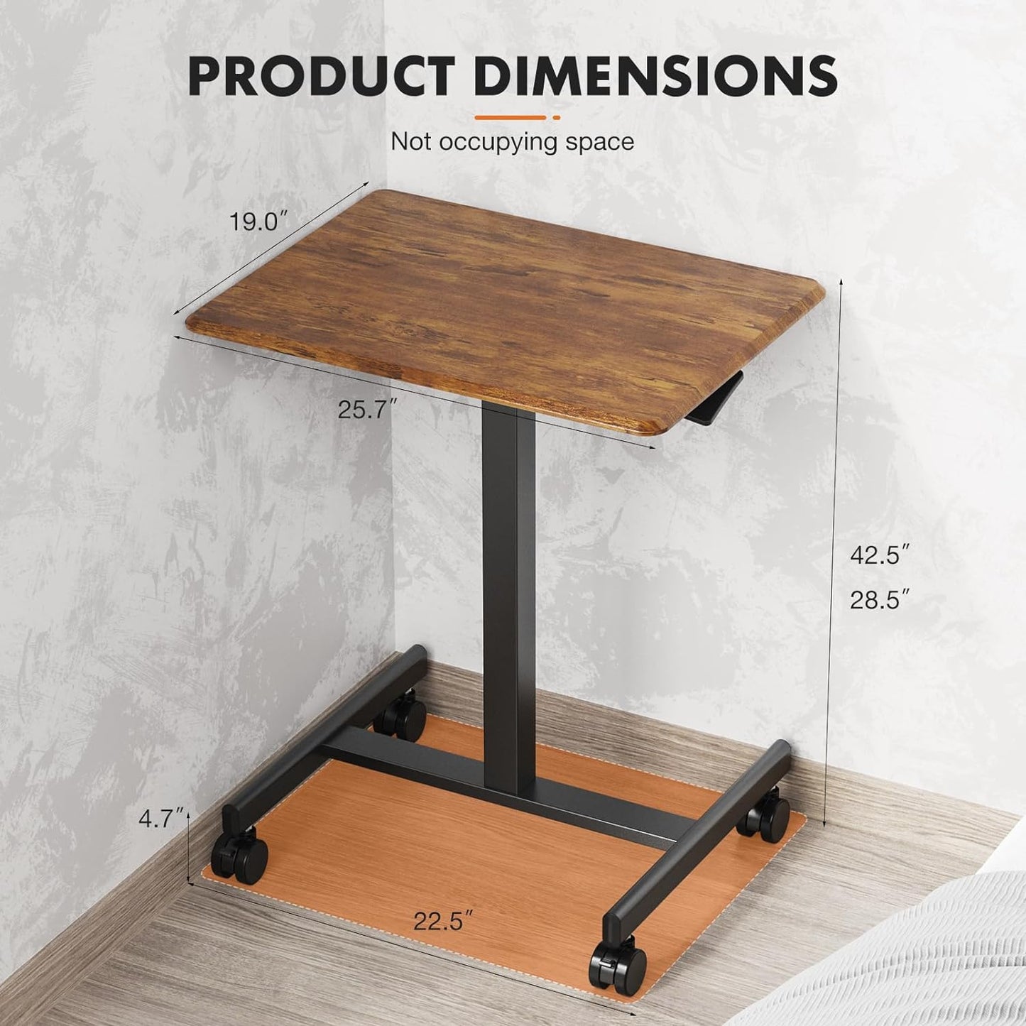 Mobile Small Stading Desk - Sit Stand Desk, Portable Rolling Laptop Desk with Lockable Wheels, Computer Workstations, Adjustable Height