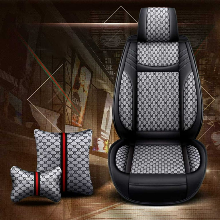 Universal Car Seat Covers 5PCS Full Set Car Seat Covers Accessories Breathable Leather Automotive Seat Covers for Most Cars SUVs Pick-up Trucks