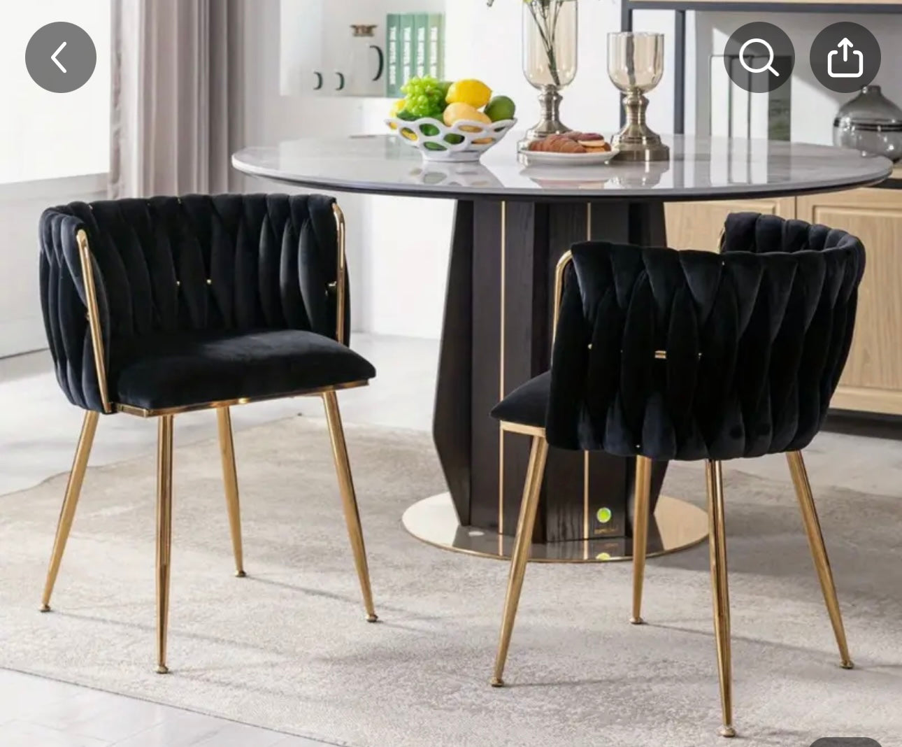 Set of 2 Velvet Accent Chair, Modern Dining Chair with Arms,Upholstered Living Room Chair with Gold Metal Legs for Dining Room Kitchen(Black)