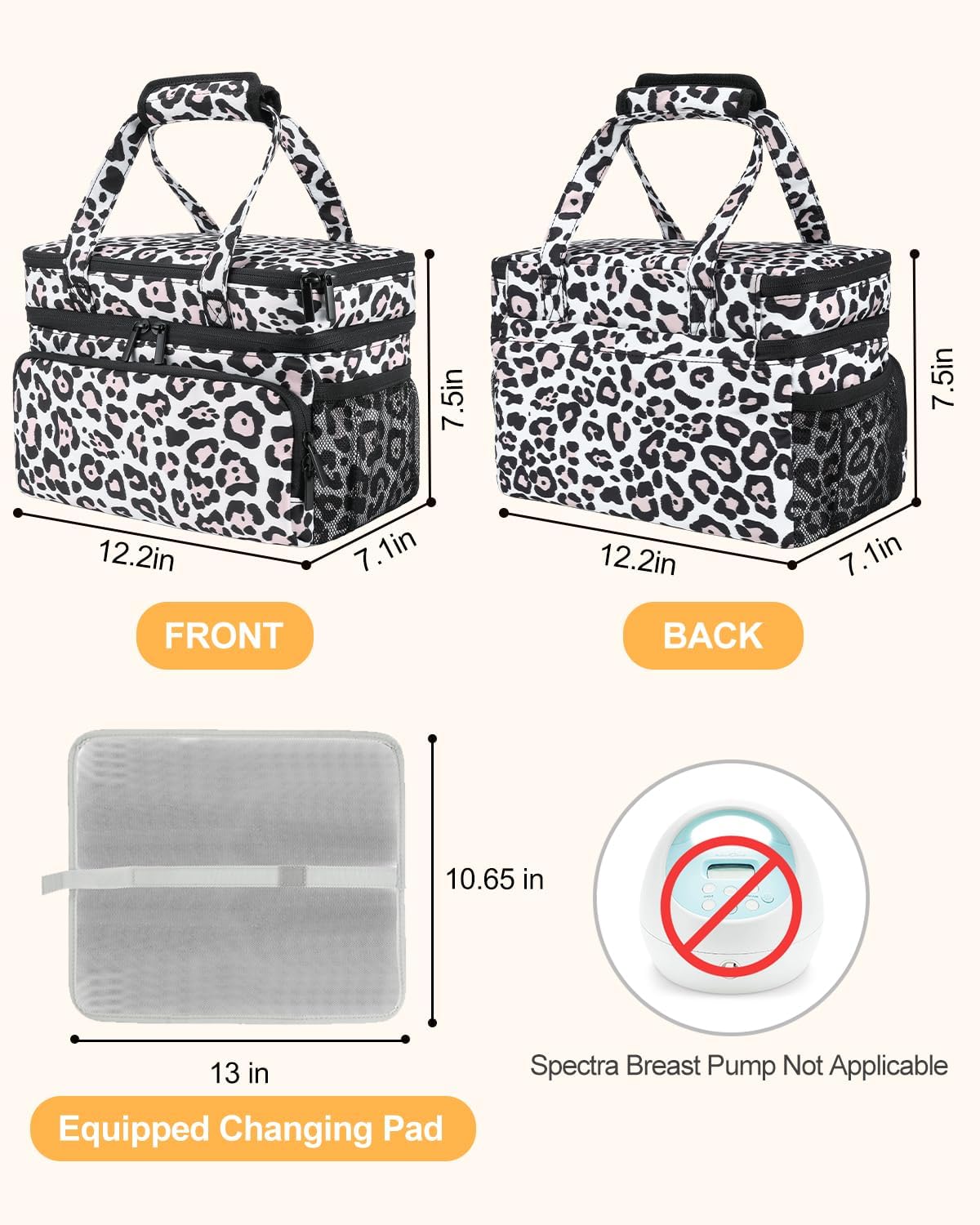 Thickened Breast Pump Bag with Changing Pad and Detachable Dividers | 2-Layer Pumping Bag for Wearable Pump | Breast Pump Tote Bag for Moms (Spectra Pump Inapplicable, Only Bag & Pad, Black)