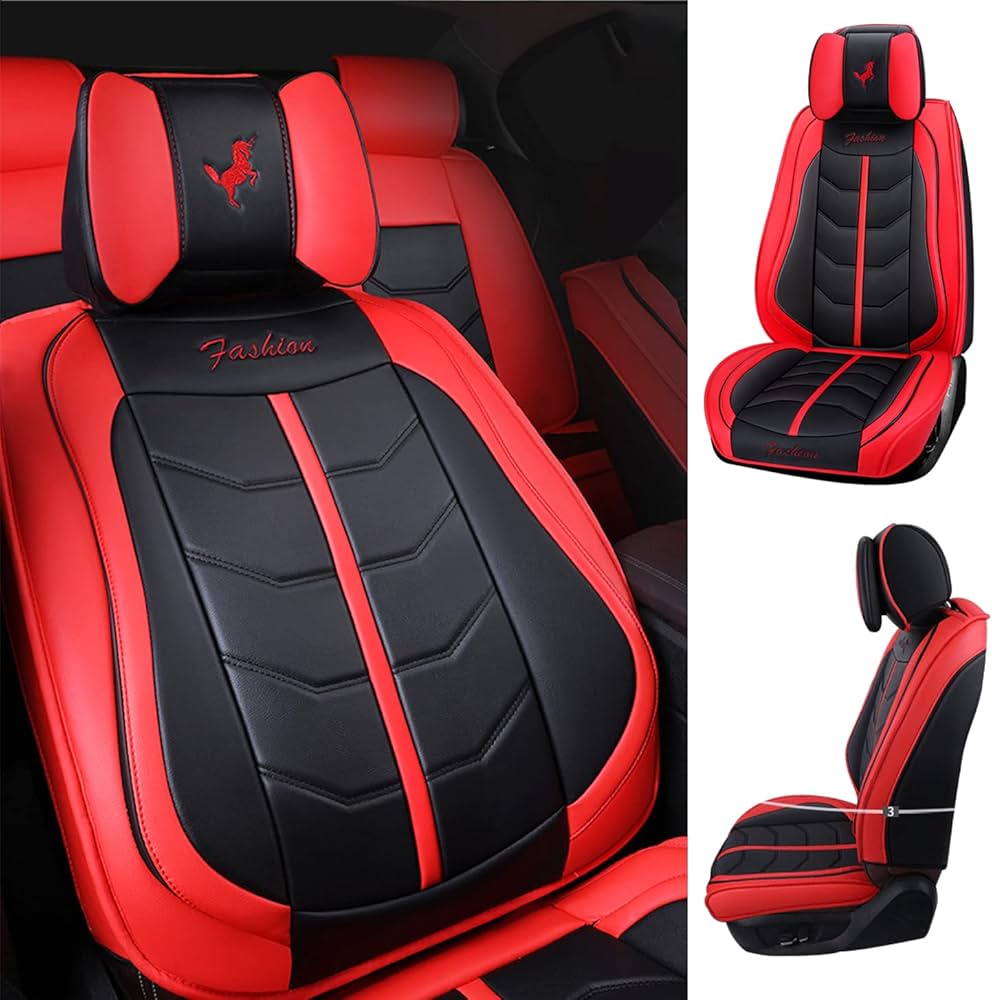 5pcs Universal Car Seat Covers Full Set PU Leather Automotive Vehicle Cushion Cover Full Surround Waterproof Protectors Accessories for Most 5 Seats Cars/SUV/Truck/Vans Red