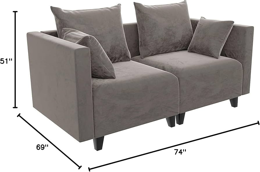 Sectional Sofa, Velvet Square Arm Sofa for Bedroom, livingroom, Camel