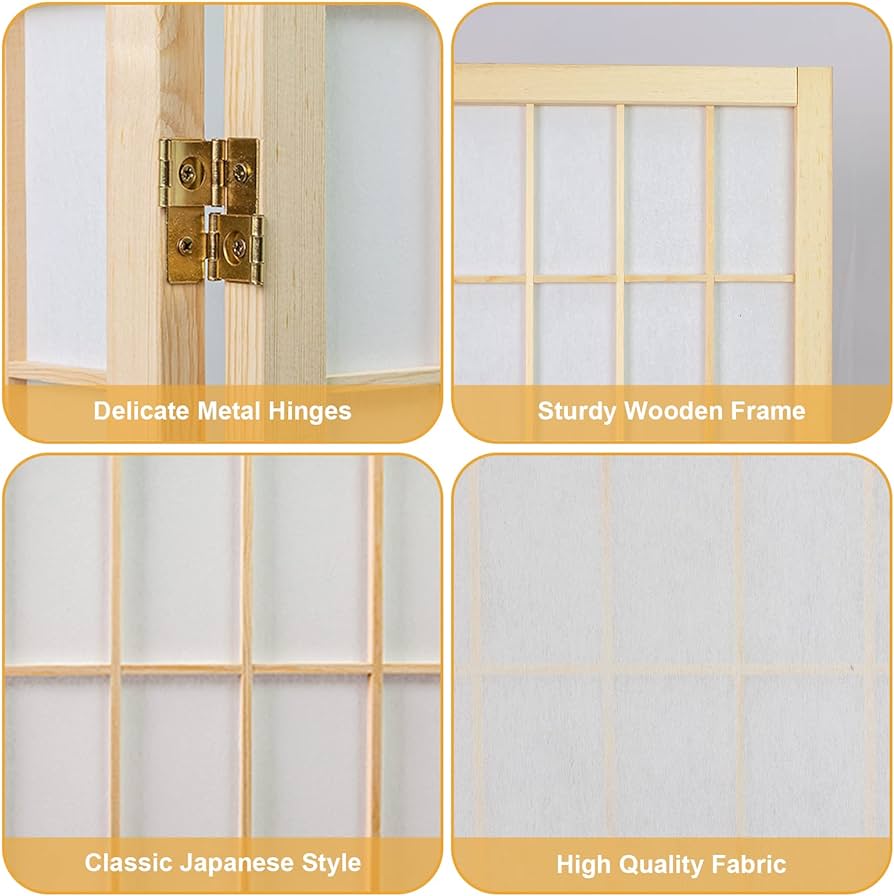 3 Panel Room Divider, Japanese Room Dividers, Shoji Screen, Folding Screen, 5.6 Ft, Natural