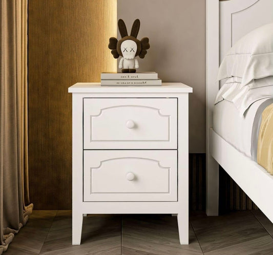 White Nightstand with Drawers, Solid Wood Sofa Table End Table Side Table for Small Place, Modern Night Stand Bedside Table for Living Room Bedroom, White