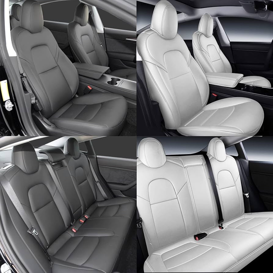 5 Seat Cover Custom Fit for Tesla Model 3 Synthetic Leather Car Seat Cushion Protector for 2017 2018 2019 2020 2021 2022 2023 Customized (Lichi White Model 3)