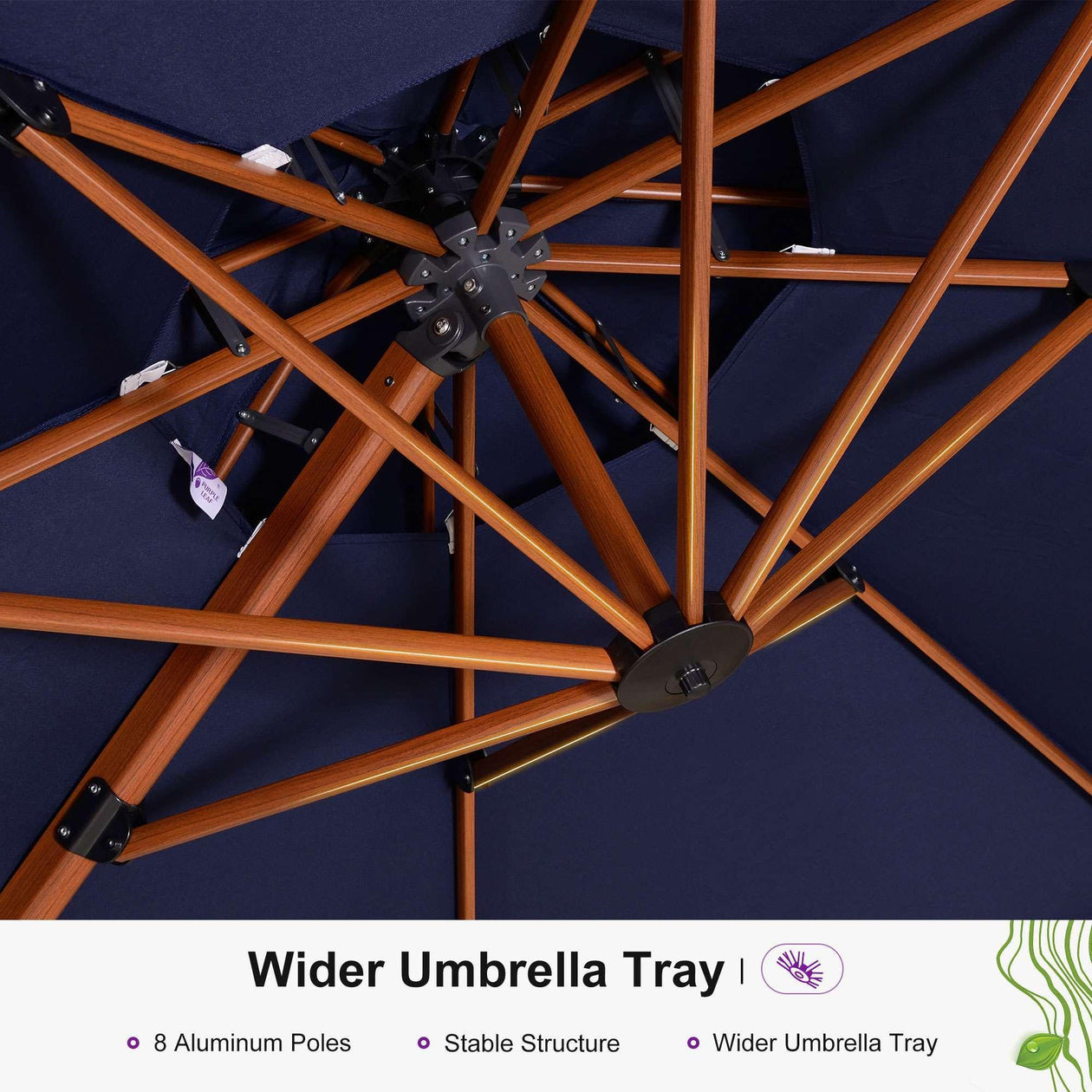 PURPLE LEAF Double Top 12 ft Round Aluminum Patio Umbrella in Navy.