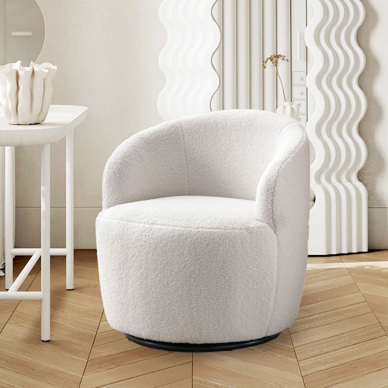 360° Swivel Chair, Soft Touch Modern Teddy Tiny Upholstered Barrel Varity Sofa for Living Room, Bedroom, Indoor Furniture