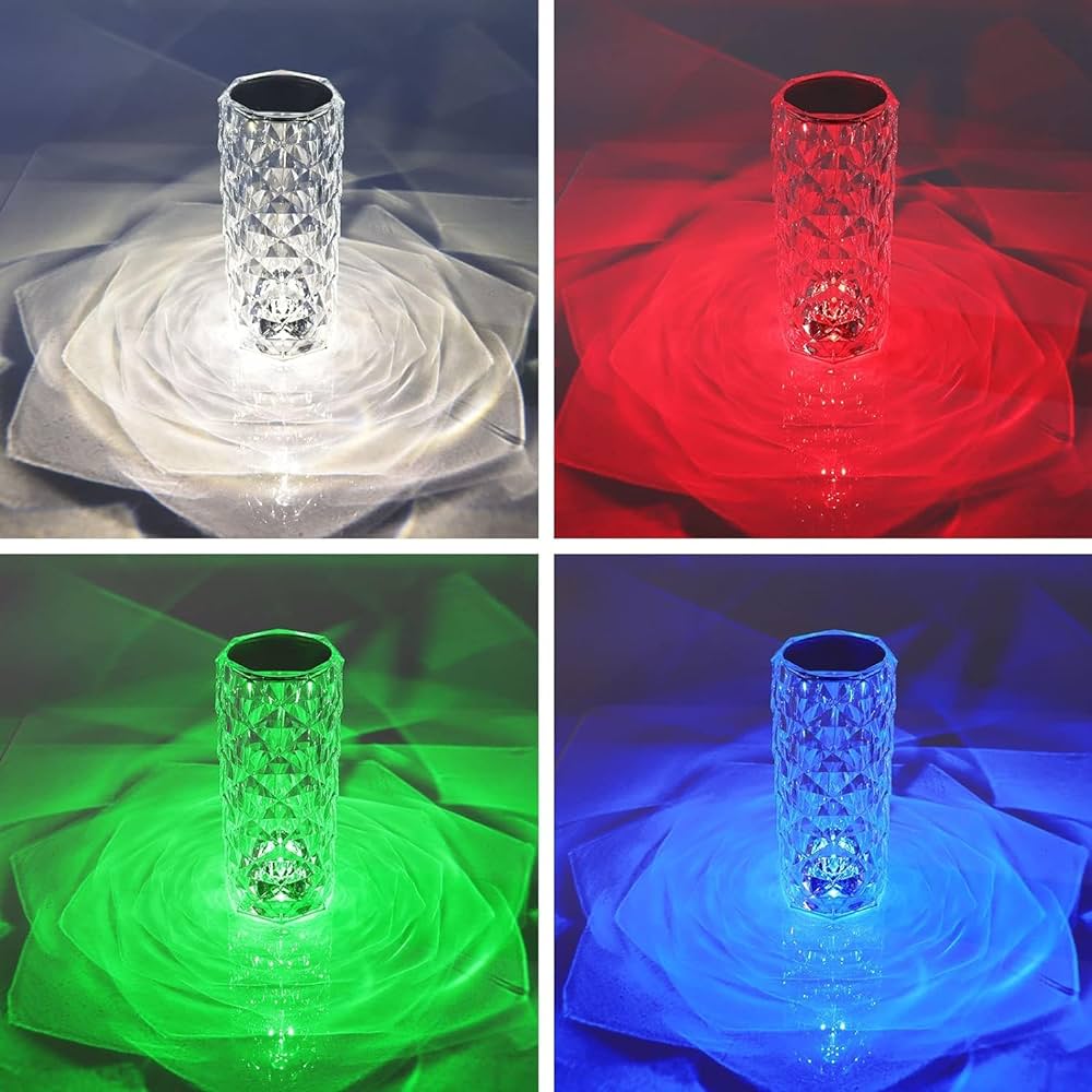 Acrylique Crystal Diamond Table Lamp, 16 Colors USB Rose Lamp with Touch and Remote Control, Acrylic 3D Night Light LED Nightstand Lamps