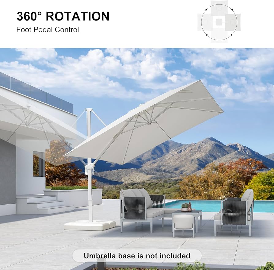 PURPLE LEAF 10 FT Patio Umbrella White Cantilever Umbrella Aluminum Square Outdoor Offset Umbrella Hanging Windproof with 360° Rotation for Garden Deck Pool, White